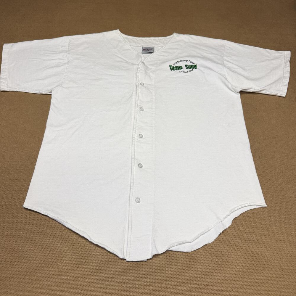 Vintage Badger Shirt Mens Large White Team Sony Baseball Button Up Made USA 90s